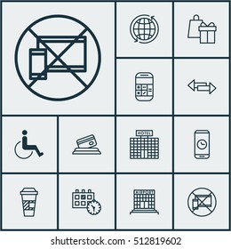 Set Of Airport Icons On Hotel Construction, Shopping And Calculation Topics. Editable Vector Illustration. Includes Mobile, Payment, Construction And More Vector Icons.