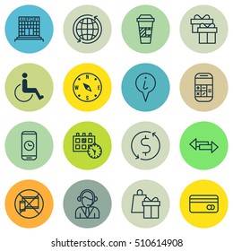 Set Of Airport Icons On Info Pointer, World And Call Duration Topics. Editable Vector Illustration. Includes Calculator, Construction, Holiday And More Vector Icons.