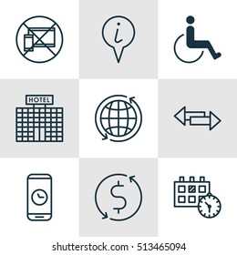 Set Of Airport Icons On Info Pointer, Call Duration And Accessibility Topics. Editable Vector Illustration. Includes Accessibility, Crossroad, Transfer And More Elements
