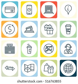 Set Of Airport Icons On Info Pointer, Hotel Construction And Shopping Topics. Editable Vector Illustration. Includes Phone, Credit, Around And More Vector Icons.