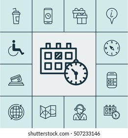 Set Of Airport Icons On Locate, World And Drink Cup Topics. Editable Vector Illustration. Includes Travel, Locate, Road And More Vector Icons.