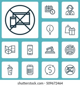 Set Of Airport Icons On Operator, Call Duration And Drink Cup Topics. Editable Vector Illustration. Includes Pointer, Calendar, Paper And More Vector Icons.