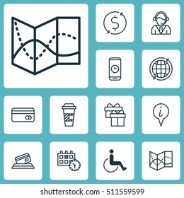 Set Of Airport Icons On Operator, Call Duration And Appointment Topics. Editable Vector Illustration. Includes Cup, Gift, Globe And More Vector Icons.
