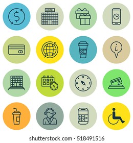 Set Of Airport Icons On Operator, Appointment And Accessibility Topics. Editable Vector Illustration. Includes Card, Globe, Date And More Vector Icons.