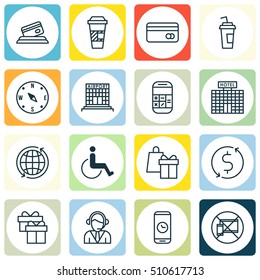 Set Of Airport Icons On Plastic Card, Shopping And Airport Construction Topics. Editable Vector Illustration. Includes Device, Hotel, Present And More Vector Icons.
