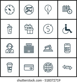Set Of Airport Icons On Plastic Card, Info Pointer And Appointment Topics. Editable Vector Illustration. Includes Around, Dollar, Disabled And More Vector Icons.