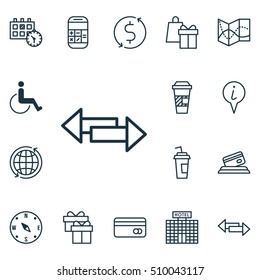 Set Of Airport Icons On Present, Locate And Takeaway Coffee Topics. Editable Vector Illustration. Includes Date, Locate, Cup And More Vector Icons.