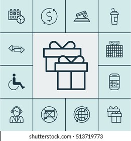 Set Of Airport Icons On Present, Hotel Construction And Forbidden Mobile Topics. Editable Vector Illustration. Includes Office, Calendar, Transfer And More Vector Icons.