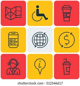 Set Of Airport Icons On Road Map, Calculation And Drink Cup Topics. Editable Vector Illustration. Includes Cup, Drink, Around And More Vector Icons.