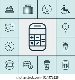 Set Of Airport Icons On Road Map, Takeaway Coffee And Hotel Construction Topics. Editable Vector Illustration. Includes Office, Road, Math And More Vector Icons.