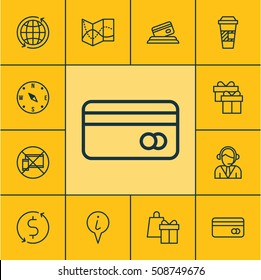 Set Of Airport Icons On Shopping, Info Pointer And Credit Card Topics. Editable Vector Illustration. Includes No, Gift, Around And More Elements