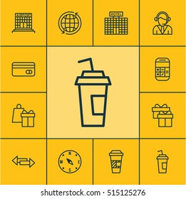 Set Of Airport Icons On Takeaway Coffee, Calculation And Airport Construction Topics. Editable Vector Illustration. Includes Takeaway, Center, Locate And More Vector Icons.