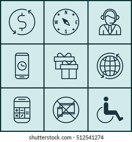 Set Of Airport Icons On World, Present And Call Duration Topics. Editable Vector Illustration. Includes Gift, Locate, Disabled And More Vector Icons.