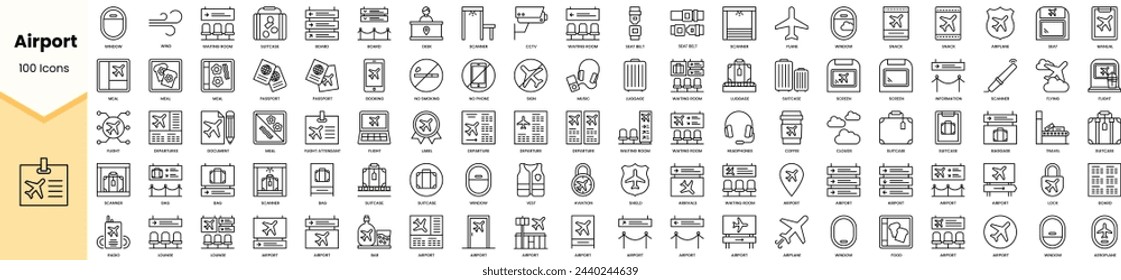 Set of airport icons. Simple line art style icons pack. Vector illustration