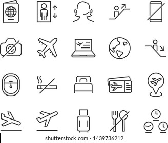 set of airport icons, such as airplane, ticket, flight, travel