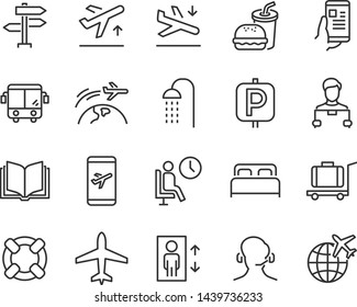 set of airport icons, such as airplane, ticket, flight, travel