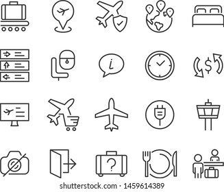 set of airport icons, such as airplane, ticket, flight, travel