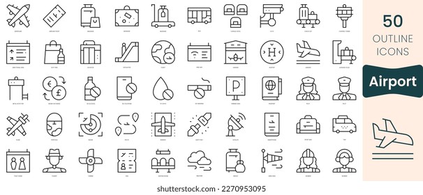 Set of airport icons. Thin linear style icons Pack. Vector Illustration