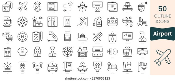 Set of airport icons. Thin linear style icons Pack. Vector Illustration