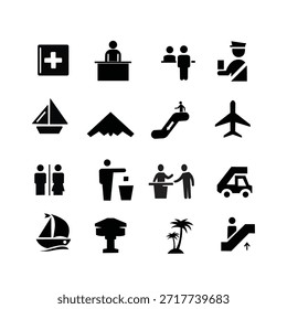 Conjunto de iconos del aeropuerto, diseño del Vector 