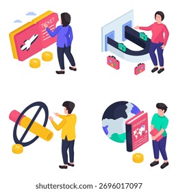 Conjunto de Ilustraciones isométricas del aeropuerto