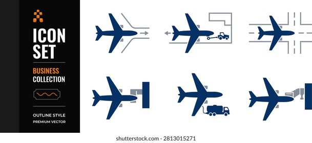 Set of Airport Operations and Aircraft Ground Handling Icons