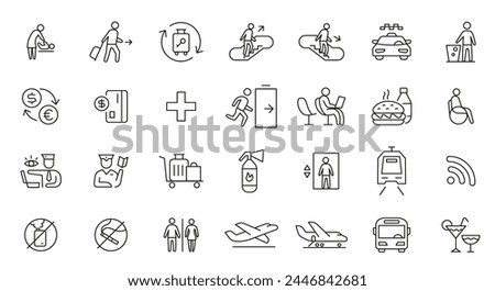 Set of airport public navigation. Vector line Icons. Editable Stroke. Vector line open paths illustration.