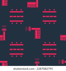 Set Airport runway and Airport control tower on seamless pattern. Vector