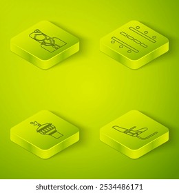 Set Airport runway, Radar, Airplane seat and Stewardess. Square glass panels. Vector