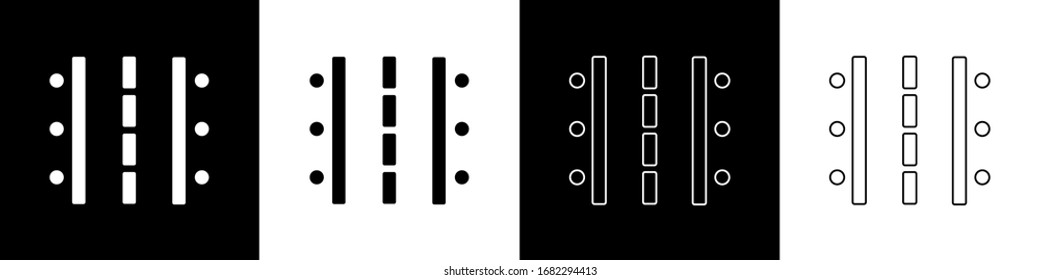 Set Airport runway for taking off and landing aircrafts icon isolated on black and white background.  Vector Illustration