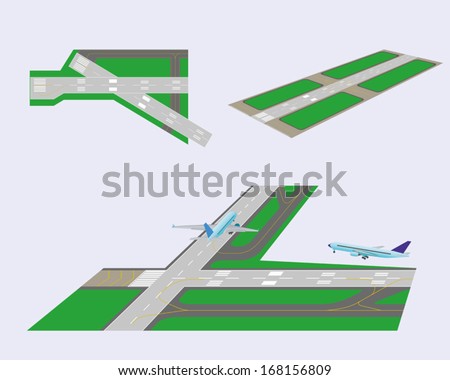 Set. Airport runways. Perspective view. Vector illustration. Eps 10.