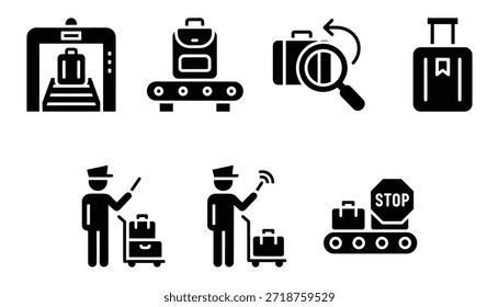 Set of airport security simple icon. Vector illustration in flat glyph style design for banner, poster or any media project.