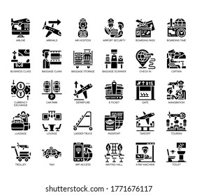 Set of airport thin line and pixel perfect icons for any web and app project. 