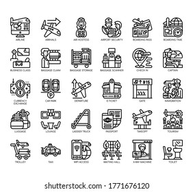 Set of airport thin line and pixel perfect icons for any web and app project. 
