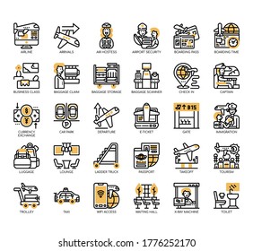 Set of airport thin line and pixel perfect icons for any web and app project. 