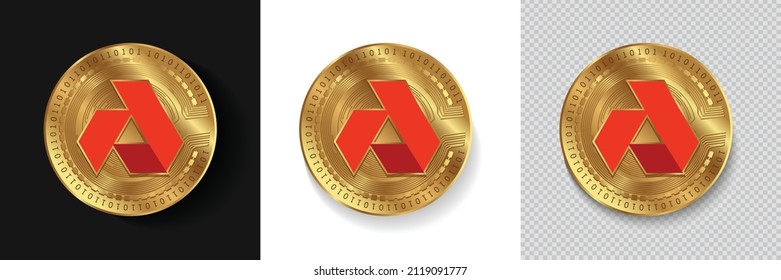 Set von Akash Network AKT Kryptowährung Logo Symbol Vektorgrafik einzeln auf weißem, dunklem und transparentem Hintergrund. Kann als goldener Münzaufkleber, Symbol, Etikett, Abzeichen, Druckdesign und Emblem verwendet werden