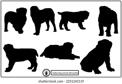 Set of Alabai Dog vector silhouettes.
