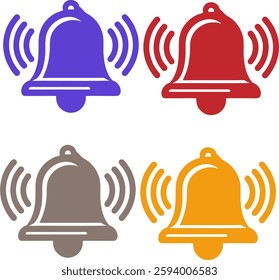 A set of alarm bell icons with sound waves, symbolizing emergency alerts, notifications, and warnings. Perfect for security, caution, and danger-related designs