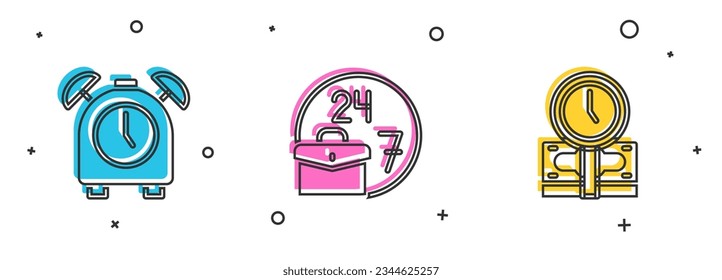 Set Alarm clock, Always busy and Time is money icon. Vector