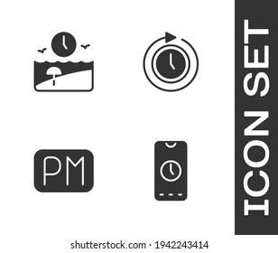 Set Alarm clock app mobile, Vacation time, Day and Clock with arrow icon. Vector