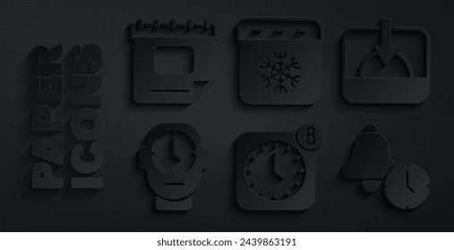 Set Alarm clock app mobile, Sunset, Clock, Calendar winter and  icon. Vector