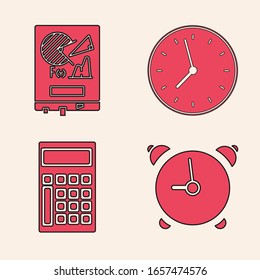 Set Alarm clock, Board with graph chart, Clock and Calculator icon. Vector