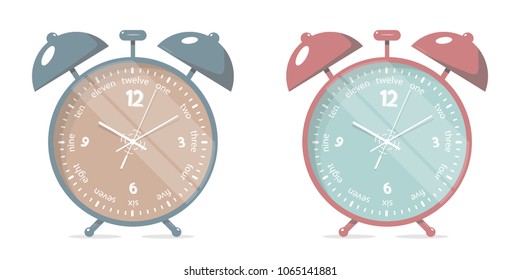 Set alarm clock. Cartoon style. Vector illustration.