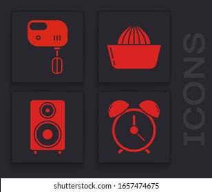 Set Alarm clock , Electric mixer , Citrus fruit juicer  and Stereo speaker  icon. Vector