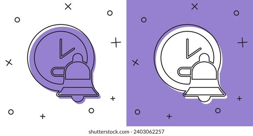 Set Alarm clock icon isolated on white and purple background. Wake up, get up concept. Time sign.  Vector