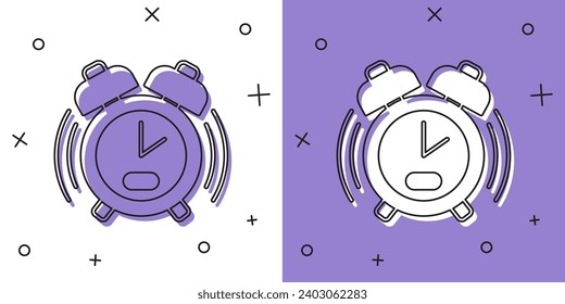 Set Alarm clock icon isolated on white and purple background. Wake up, get up concept. Time sign.  Vector