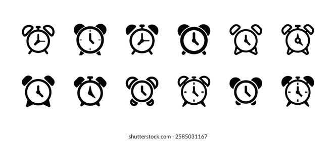 Set of alarm clock icon symbol vector on white background.