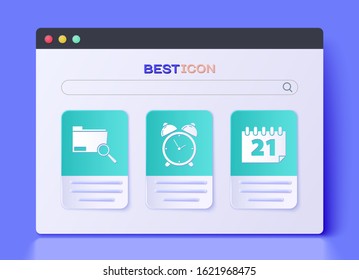 Set Alarm clock, Search concept with folder and Calendar icon. Vector