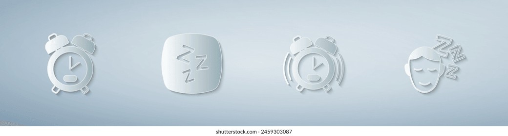 Set Alarm clock, Sleepy,  and Dreams. Paper art style. Vector