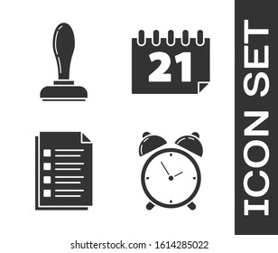 Set Alarm clock, Stamp, File document and Calendar icon. Vector